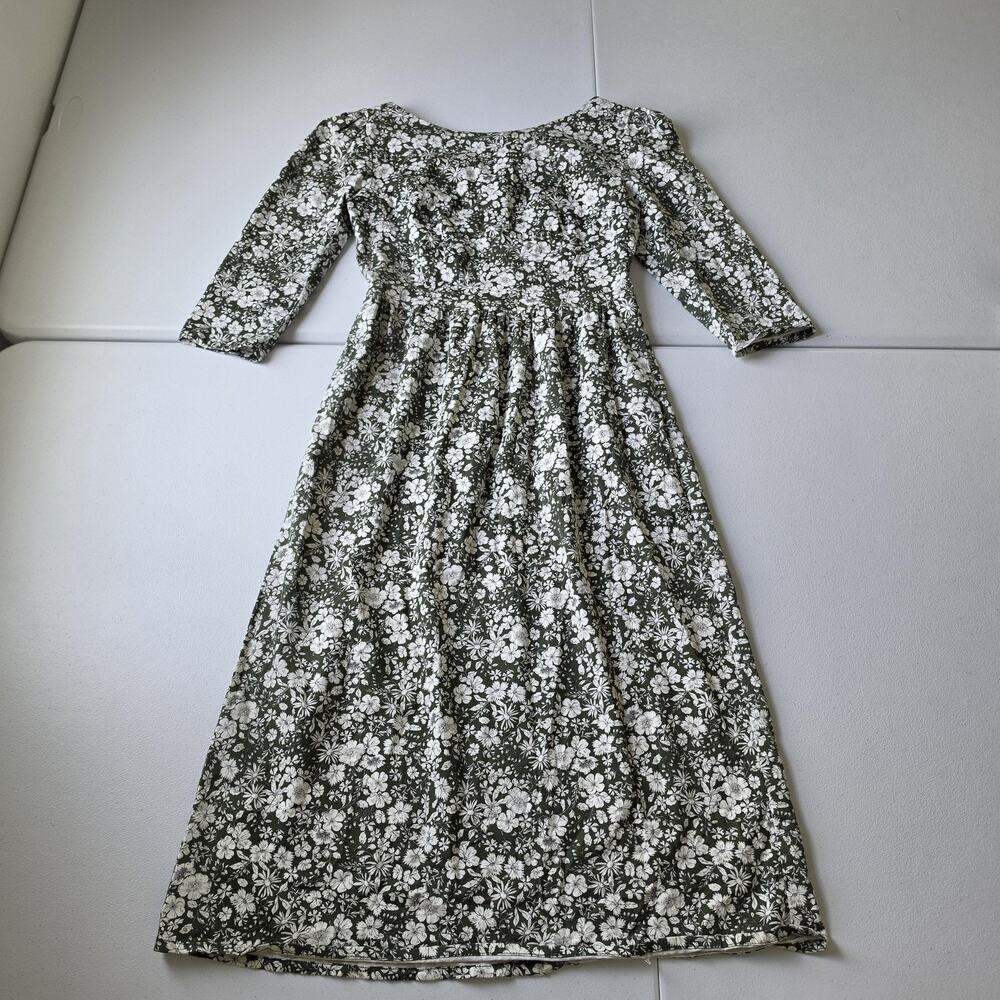 Onirik Dress Womens Small Green Floral Cottagecore Prairie Midi 3/4 Sleeve